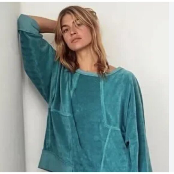 Free People Movement Sweater Women's Small teal green Strive On Velvet Pullover - Picture 3 of 12